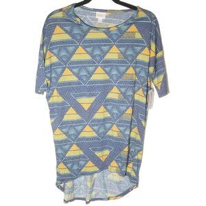 lularoe Irma tunic short sleeve geometric blue orange yellow xs READ new